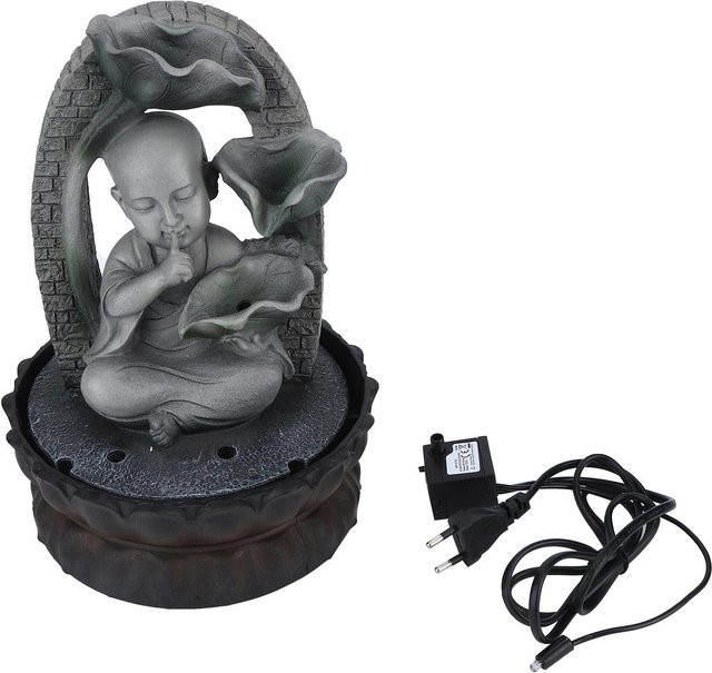 Aimo Buddha Tischbrunnen aus Harz mit LED-Beleuchtung in Grau - Bild 1