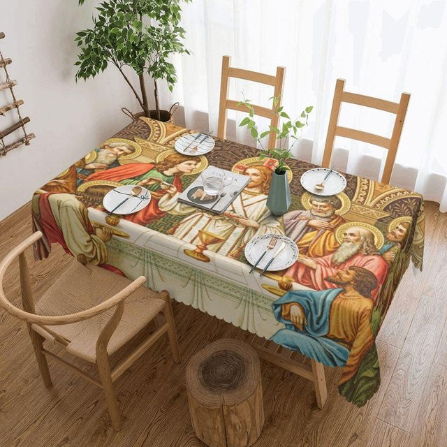 Ölbeständige Tischdecke von JMG Household Supplies mit Amharischem Alphabet und Äthiopischer Habesha Kunst, Rechteckig, Mehrfarbig, B: 137 cm, T: 183 cm - Bild 1
