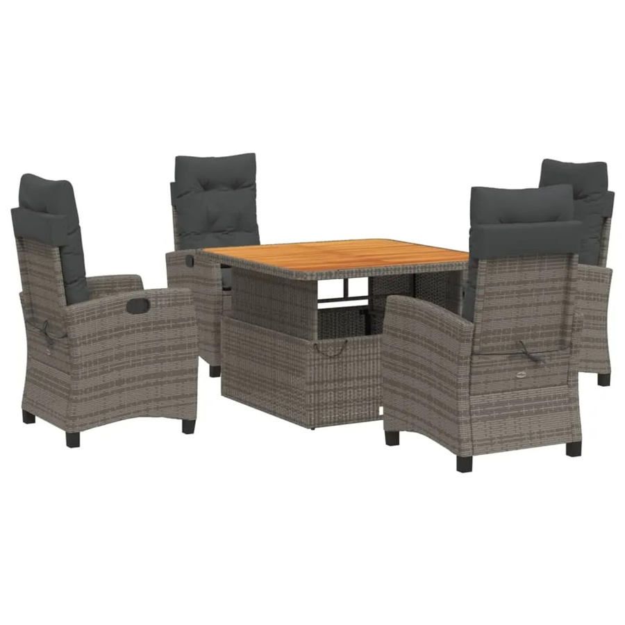 vidaXL 5-teilige Garten-Essgruppe aus Poly-Rattan und Akazienholz mit Kissen in Grau - Bild 2