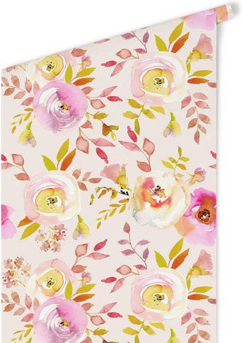 K&L Wall Art Vliestapete Vintage Sommerblüten Aquarell Rosen, mehrfarbig, matt - Bild 1