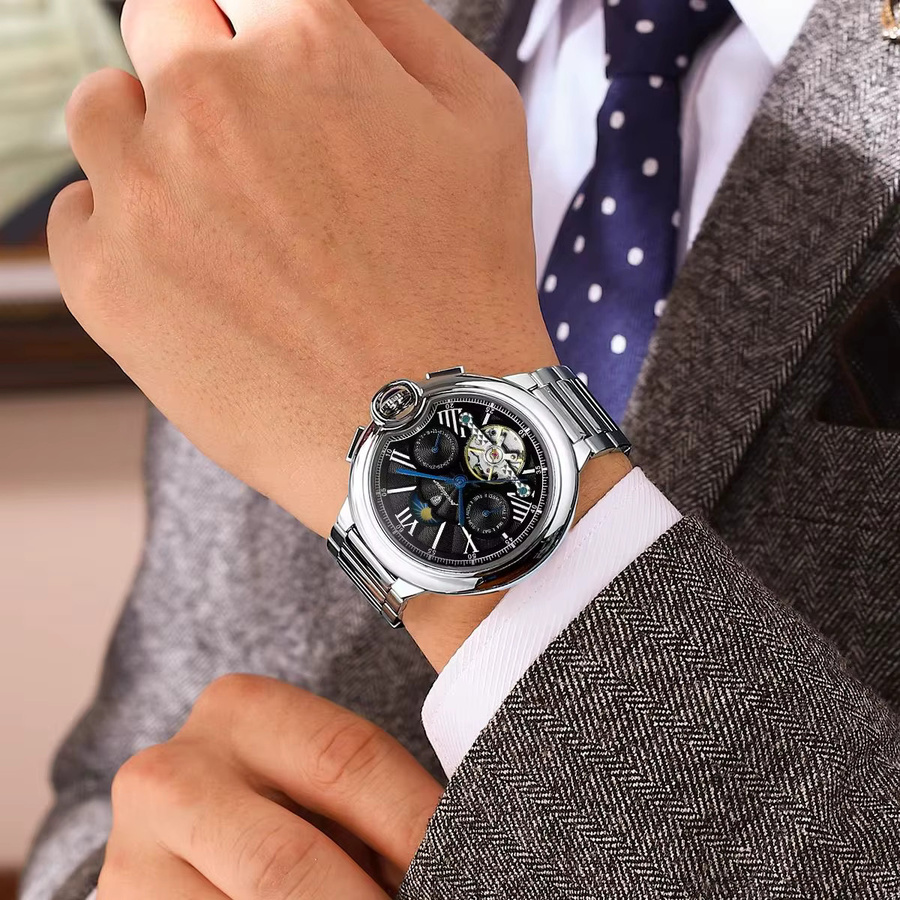 POEDAGAR Armbanduhr, Automatik, Edelstahl, Silber Blue, Herren - Bild 6