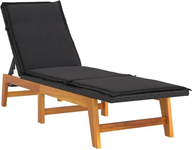 vidaXL Sonnenliege aus Poly Rattan und Akazienmassivholz mit Kissen in Braun und Schwarz - Bild 1