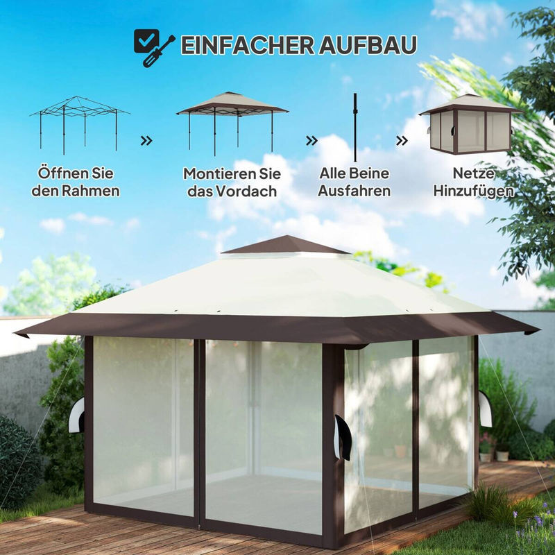Outsunny Faltpavillon Beige mit Netzwänden und UV-Schutz 50+, B/H/L: 400 x 281 x 400 cm - Bild 7