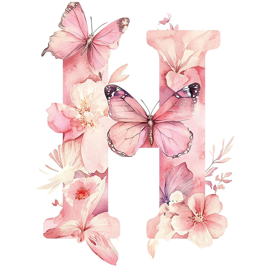 Romantisches Poster mit dem Buchstaben H aus Blumen und Schmetterlingen von iKable, Premium-Leinwand auf Keilrahmen, Multicolor, Breite: 50 cm, Höhe: 70 cm - Bild 2