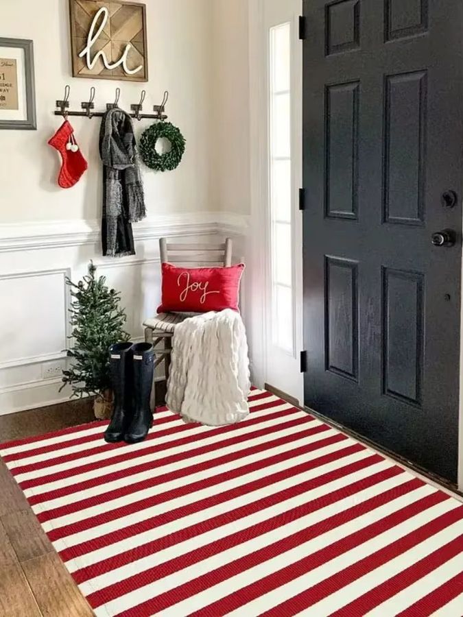 VIKAMA Weihnachts-Außenteppich mit roten und weißen Streifen, rechteckige Willkommens-Fußmatte für die Veranda, B/B/H: 60,0 x 40,0 cm - Bild 7