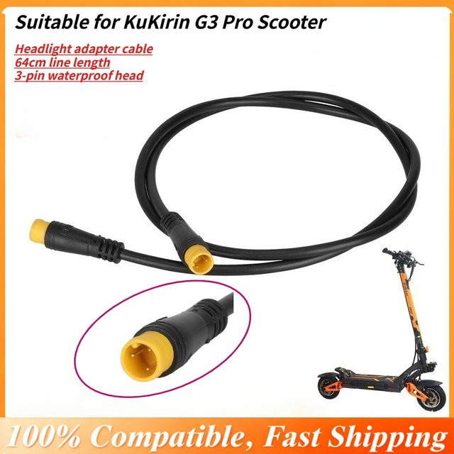 KuKirin OEM-Scheinwerferkabelbaum für G3 Pro Scooter, Frontlicht-Adapterkabel in Schwarz, 3-polig, Länge: 64 cm - Bild 1