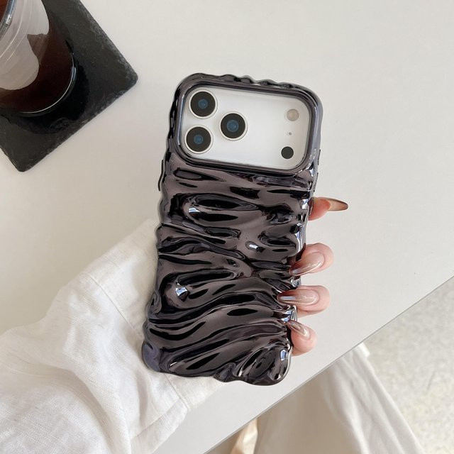 Glänzende iPhone Hülle mit Laser-Faltenstruktur und Meteorit-Welle Design in Grau für iPhone 17 Air 16 15 14 13 Pro Max Plus - Bild 1