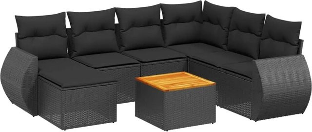vidaXL 8-tlg. Garten-Sofagarnitur in L-Form aus Poly-Rattan mit Kissen in Schwarz - Bild 1