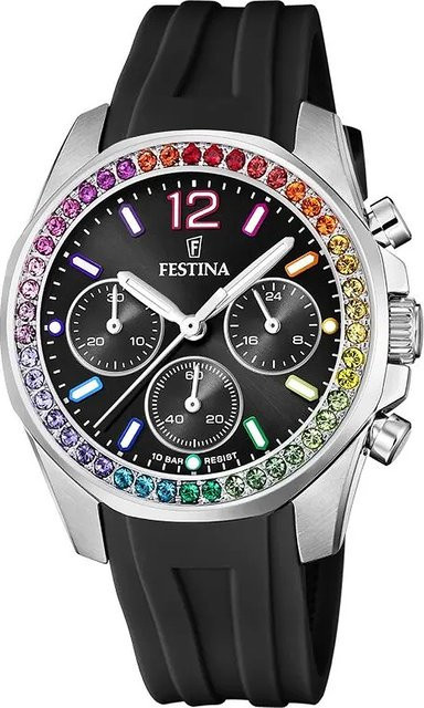 Festina Chronograph Damenuhr, Quarz, Edelstahl, 38 mm, Schwarz, 10 ATM - Bild 1