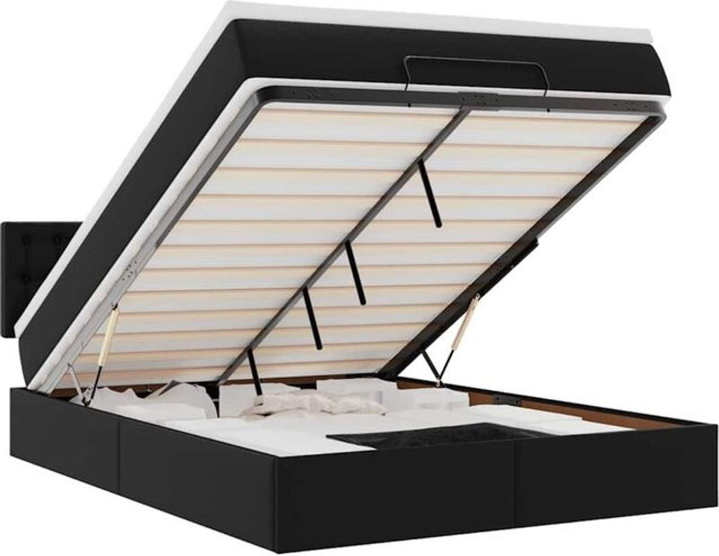 vidaxl Ottoman Polsterbett mit Matratze aus Kunstleder und Metall in Schwarz B/T/H: 140 x 200 cm - Bild 1