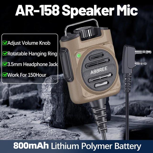 ABBREE AR-158 Lautsprechermikrofon in Schwarz für Baofeng UV-5R, Mini UV-5RH und K-Typ Amateurfunkgeräte mit einstellbarer Lautstärke und klarem Klang - Bild 1