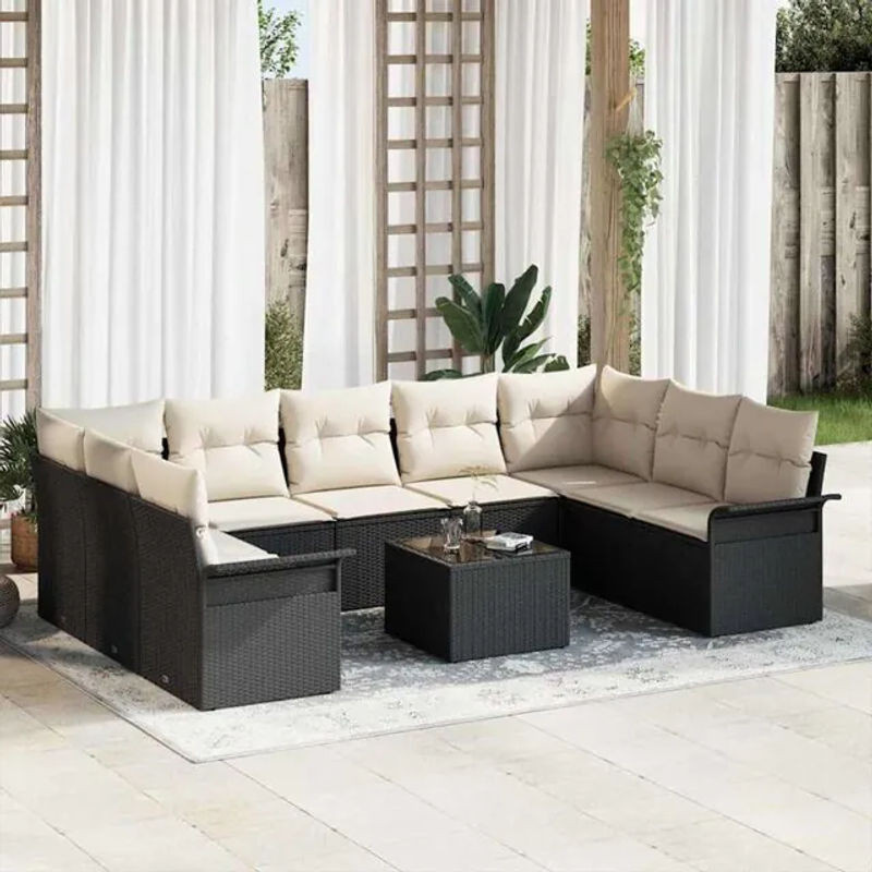 Vidaxl Garten-Sofa-Set aus Poly-Rattan mit 10 Kissen in Braun und Beige - Bild 1