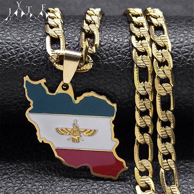JYTF Halskette Iran Karte Nationalflagge, Edelstahl, Gold, Unisex - Bild 1