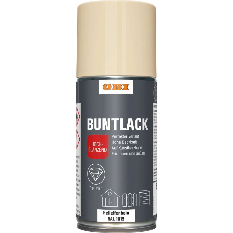 OBI Buntlack Spray RAL 1015 Hellelfenbein Beige hochglänzend 150 ml - Bild 2