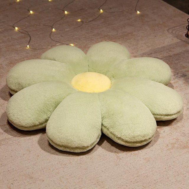 Weiches Bodenkissen mit Blumenmuster und Kaninchenfell-Optik in Beige und Grün, B/B: 50 x 50 cm - Bild 1