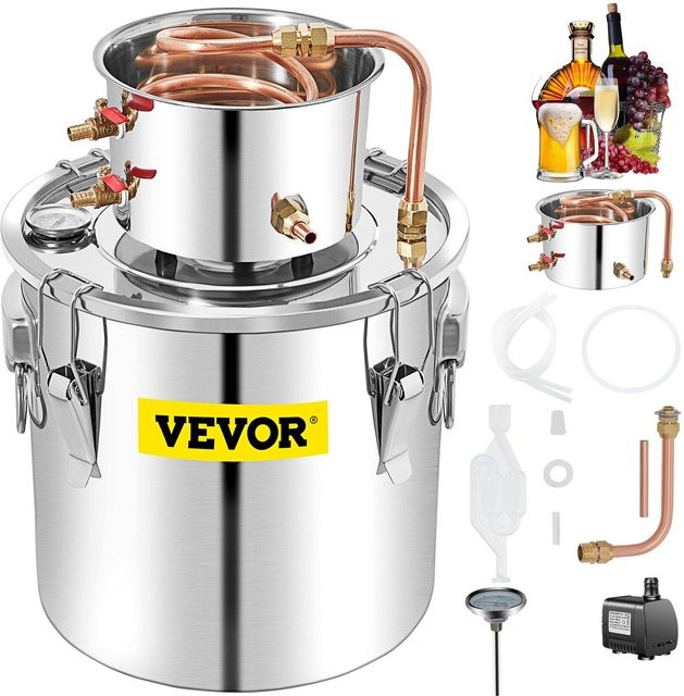 VEVOR Alkoholbrennblase Edelstahl in Silber, 50L Destilliergerät mit Kühler und Kupferrohr zur Weinbereitung - Bild 1