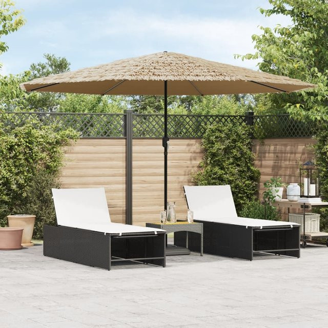 vidaXL Sonnenschirm mit Strohdach und Stahlmast in Braun, B/T/H: 388 x 388 x 248 cm - Bild 2