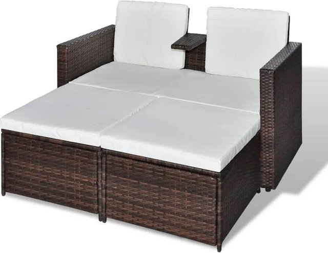 vidaXL 4-tlg Garten-Lounge-Set aus Poly Rattan in Braun mit Auflagen und 2-Sitzer-Gartensofa - Bild 1