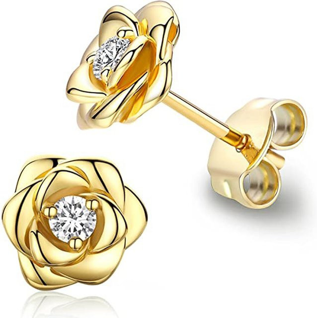 Huitan Ohrstecker, Rose, Zirkonia, Gold, Damen - Bild 1