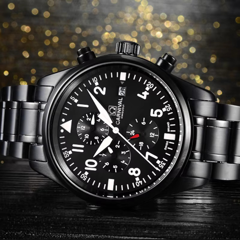 KARNEVAL Armbanduhr Automatik, Edelstahl, Schwarz, Herren - Bild 2