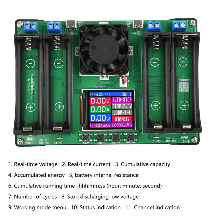 Diymore Universeller Batterietester mit LCD-Display und 4-Kanal-Innenwiderstandstester für 18650-Batterien in Grün - Bild 2