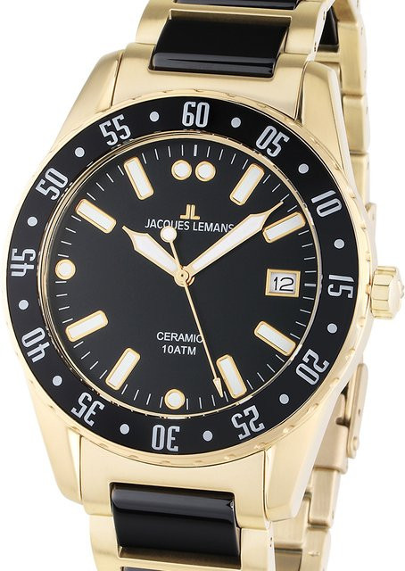 Jacques Lemans Herrenuhr, Quarz, Edelstahl, Schwarz, 42 mm, 10 ATM - Bild 1