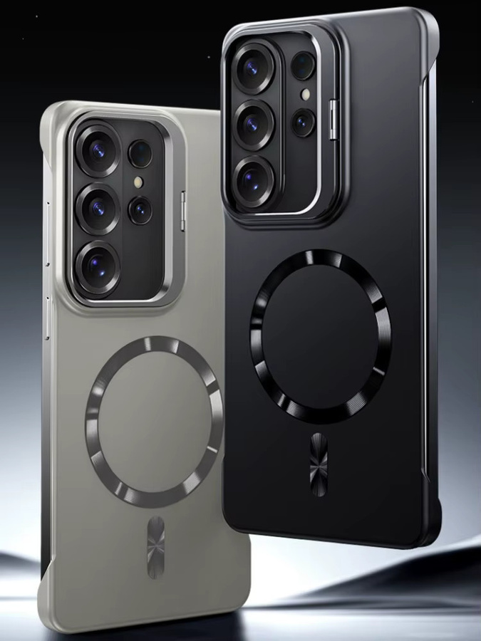 Magnetische Samsung Galaxy S25 S24 S26 Ultra Plus FE Handyhülle mit Metall-Kameraständer und Rahmenlosem Design in Schwarz - Bild 7