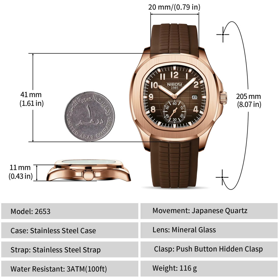 NIBOSI Armbanduhr Quarz, Edelstahl, Schwarz, Roségold, Herren - Bild 2