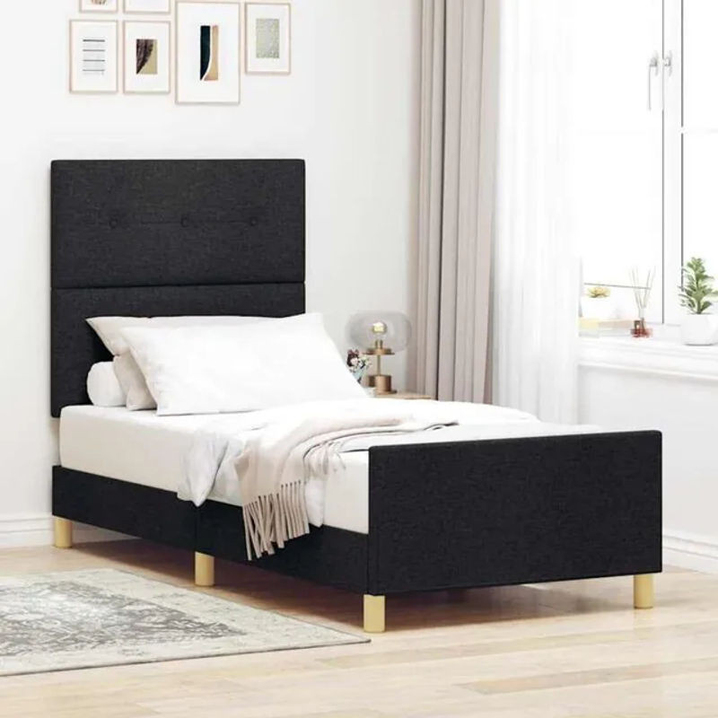 Modernes Polsterbett mit Kopfteil von vidaXL aus Stoff und Massivholz in Schwarz, B/T/H: 90 x 200 cm - Bild 1
