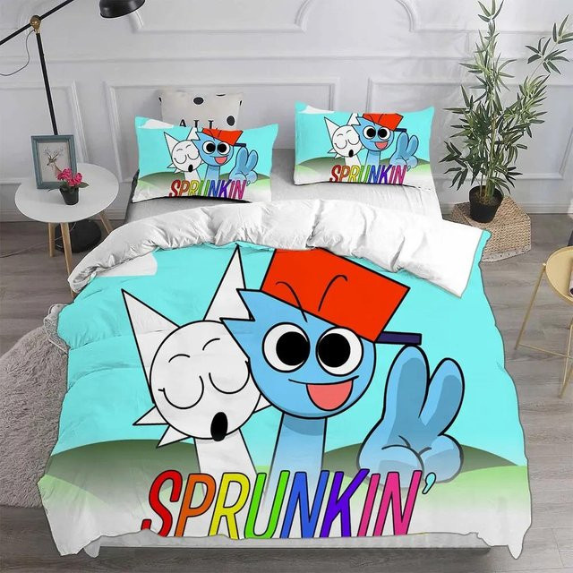Sprunki 3D-Druck Bettwäsche-Set aus Mikrofaser mit Motiv, 3-teilig, Mehrfarbig, B/T: 240 x 220 cm - Bild 1