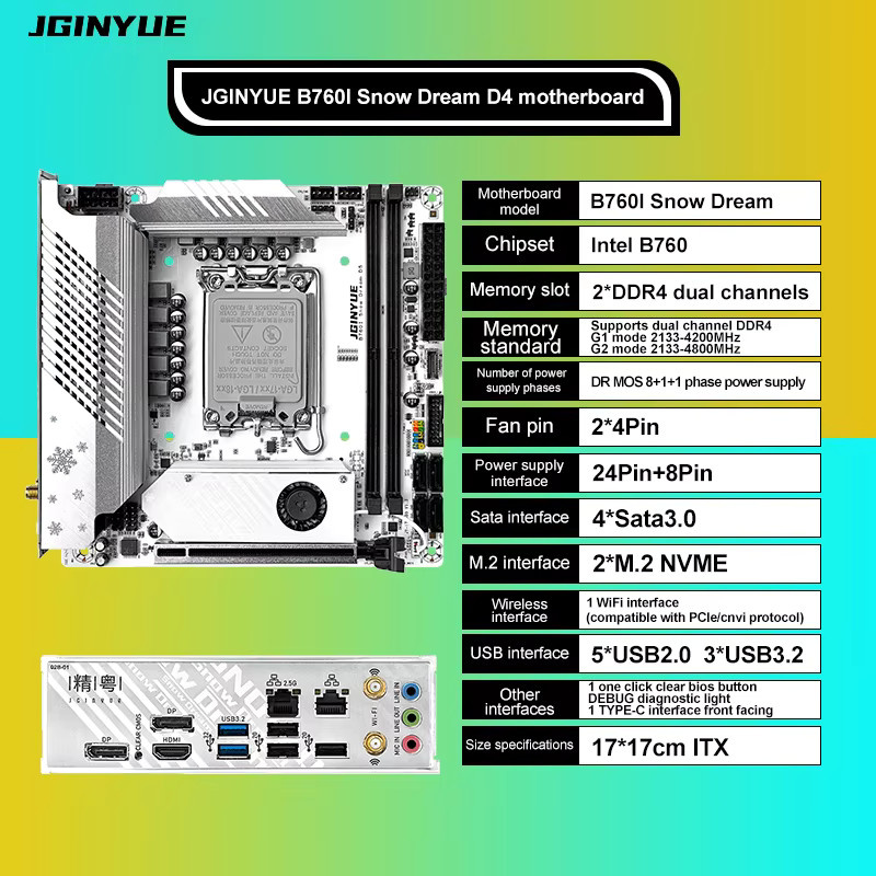 JGINYUE B760 Computer-Mainboard LGA1700 für 12./13./14. Generation Intel Core Prozessoren, DDR4/DDR5 Unterstützung, Weiß - Bild 4