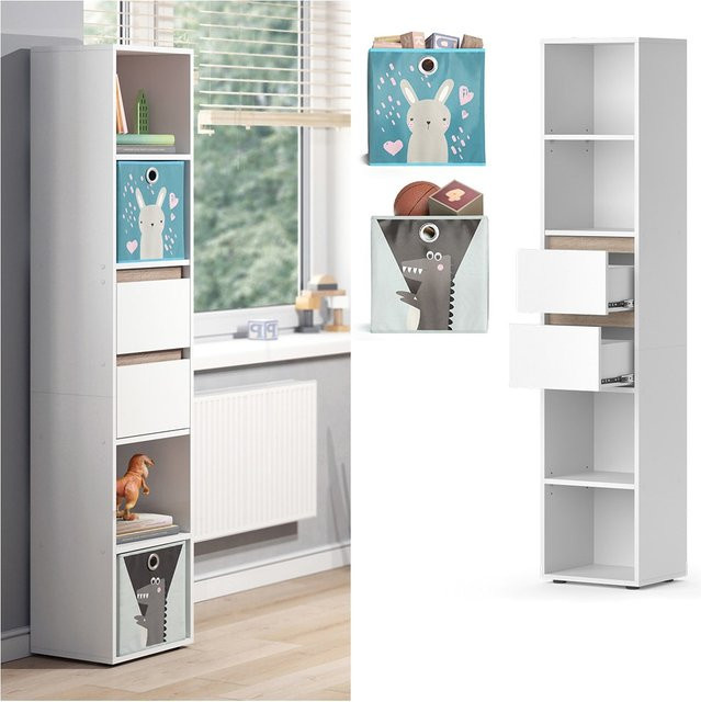 Vicco Kinderregal Robert Weiß modern mit Faltboxen Breite: 36 cm, Höhe: 171 cm - Bild 1