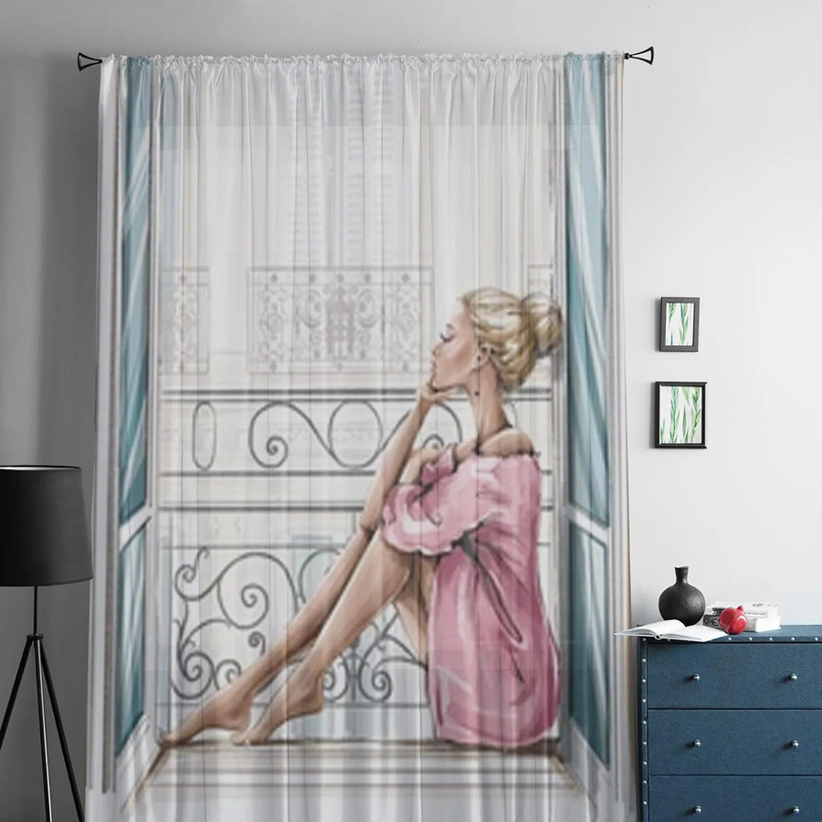 Schöne Frau Sheer Tüll-Vorhang mit Grafik-Design, Transparent, Farbe: Wipon, B: 135 cm, H: 114 cm - Bild 2