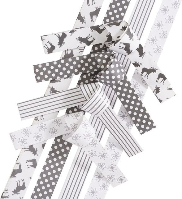 Papierstreifen X-Mas Grey von Gebrüder Bertels in Grau und Weiß mit Elchen, Punkten, Streifen und Weihnachtsstern-Blüten - Bild 1