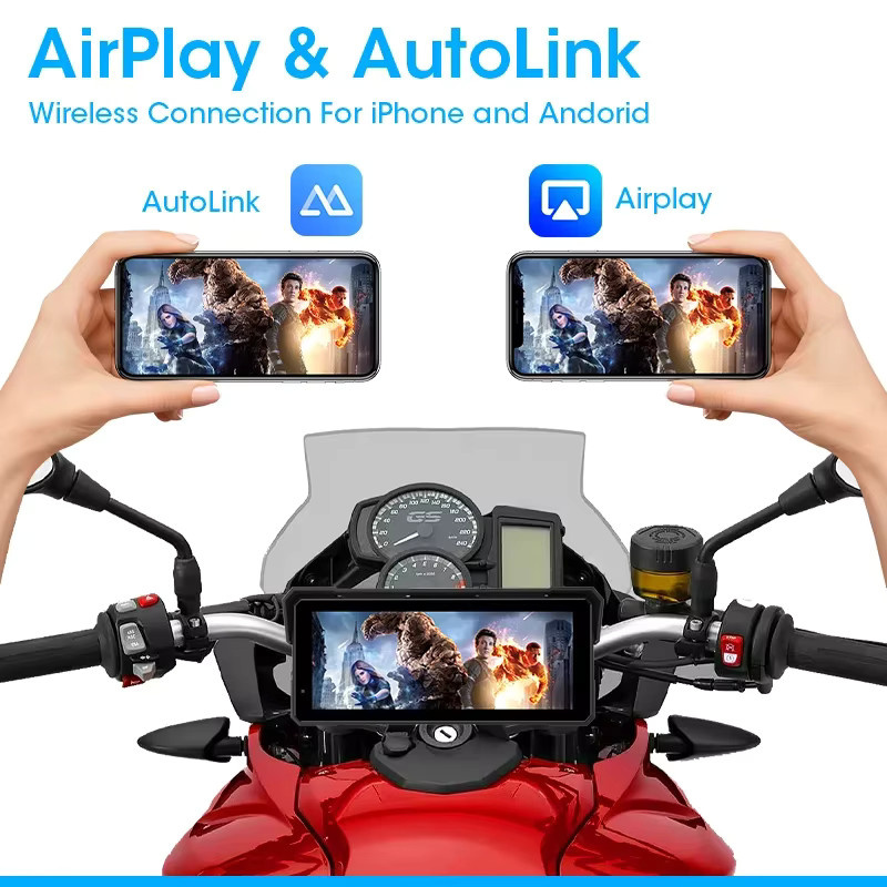 Srnubi Motorrad GPS Navigator mit 5,8 Zoll Display, Wireless CarPlay und Android Auto, Bluetooth tragbares Auto Stereo in Schwarz - Bild 4