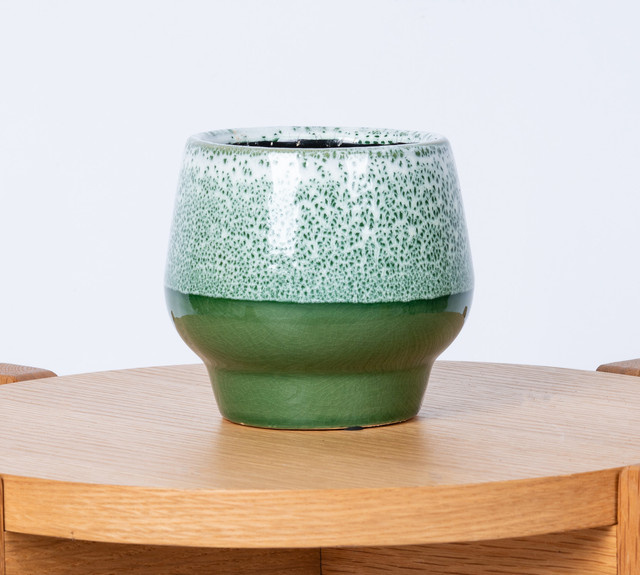 Moderner Keramik Übertopf von BLUME2000 in Grün für den Tisch, Höhe: 8,5 cm, Breite: 8,5 cm, Tiefe: 12,0 cm - Bild 1