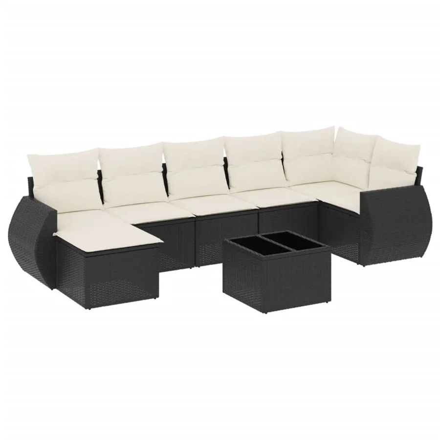 vidaXL 8-teilige Garten-Sofagarnitur in L-Form aus Polyrattan mit Kissen in Schwarz - Bild 2