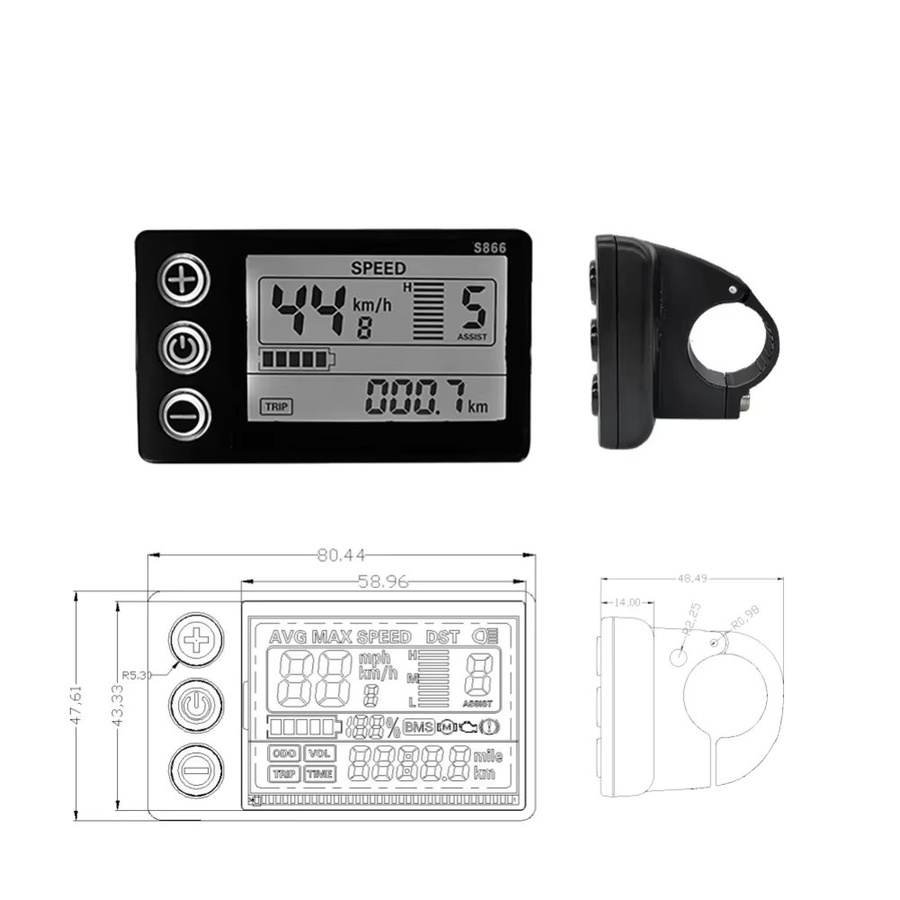 TOOPRE S866 Controller-Kit für Elektrofahrräder mit LCD-Instrumententafel in Schwarz, kompatibel mit verschiedenen Motorleistungen und Größen - Bild 3