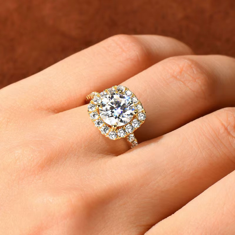 OXTAO Moissanit-Halo-Ring, 14 Karat Gold gefüllt, Damen - Bild 3