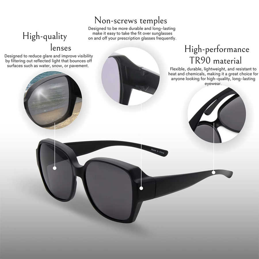 VOPHA T01 Überbrille-Sonnenbrille, Wrap-Around, Vollrand, Schwarz, Unisex - Bild 4