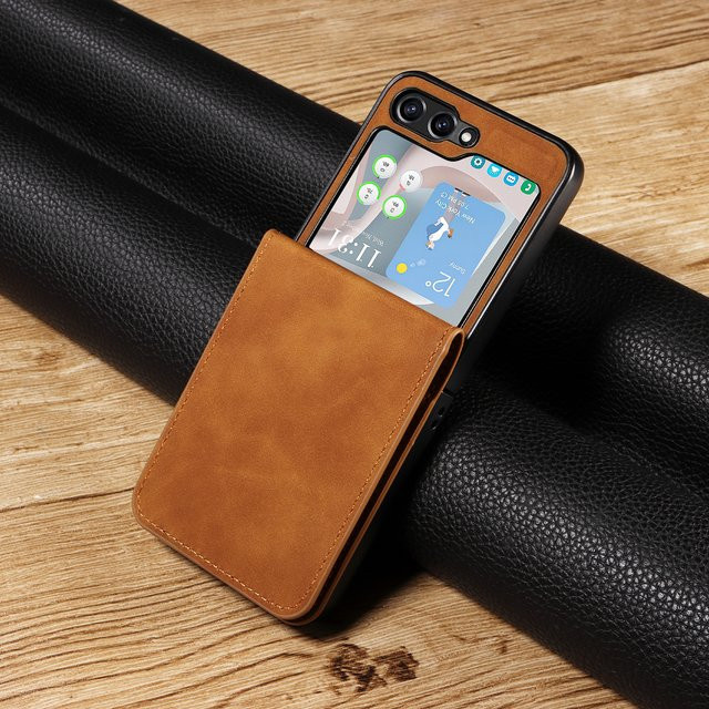 Luxuriöse Retro-Ledertasche als Brieftasche und Karten-Business-Handyhülle für Samsung Galaxy Z Flip 7, 6, 5, 4, 3 in Braun - Bild 1