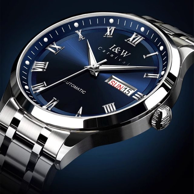 KARNEVAL Armbanduhr Automatik, Edelstahl, Blau, Herren - Bild 1