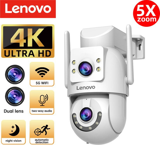 Lenovo Outdoor-Überwachungskamera in Weiß mit 4K HD Auflösung, zwei Objektiven und PTZ-Farbnachtsicht für deine CCTV-Videoüberwachung - Bild 1