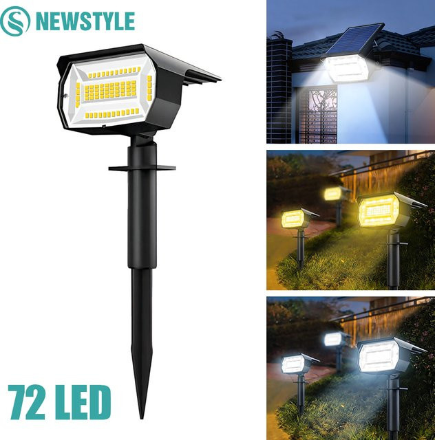 Solar LED Outdoor Spotlight mit 72 SMD LEDs in Schwarz, Wasserdichtes Solar Gartenlicht mit 3 Modi für Garten, Weg und Wand zur Landschaftsbeschaltung - Bild 1