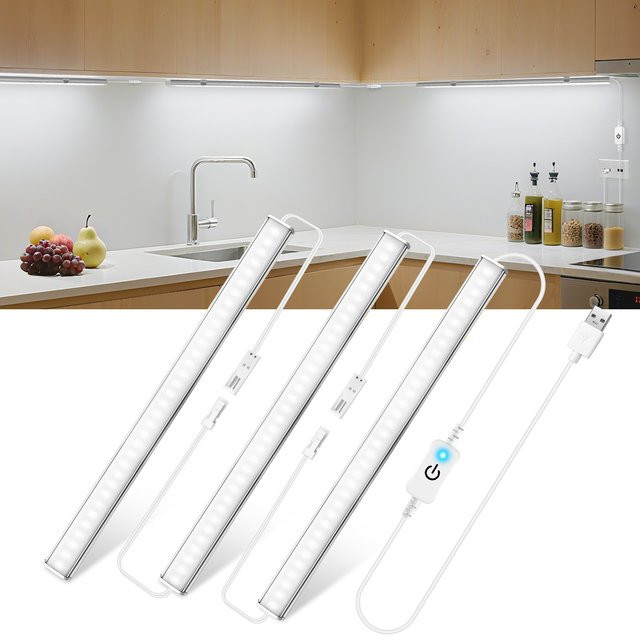 Gyarfas 3-teiliges LED-Verbindungslampen-Set aus Aluminium in Weiß, dimmbar mit USB-Touch-Sensor für Küche und Home-Office - Bild 1