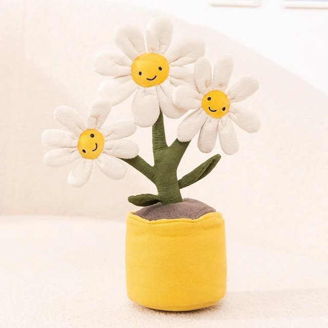 Kidsly Gänseblümchen Topfpflanze aus Plüsch in Weiß, Dekorative Stoffblume für Bücherregal und Tischdeko, Höhe: 34 cm - Bild 1