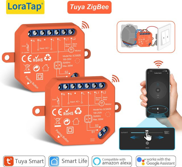 LoraTap Tuya ZigBee Rollos Schalter Relaismodul mit Timer und Sprachsteuerung für Google Alexa und Smart Home - Bild 1
