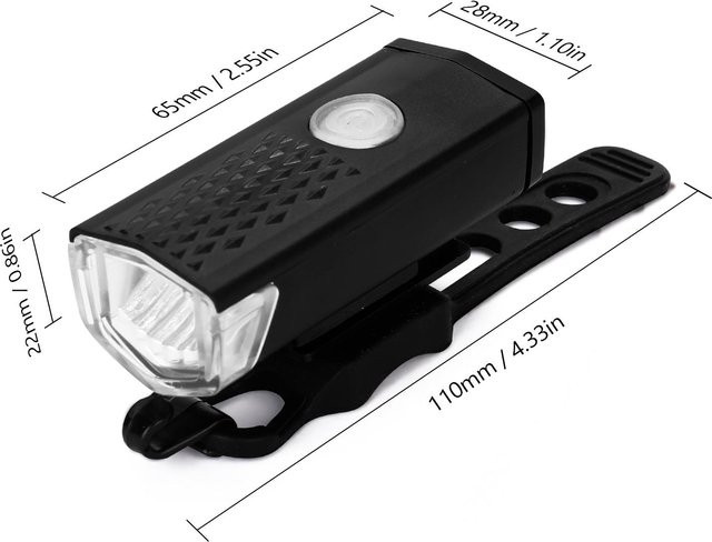 Wosawe Outdoor Sports Wasserdichtes LED Fahrradlicht, USB wiederaufladbare Vorderlampe für den Lenker, Schwarz - Bild 1