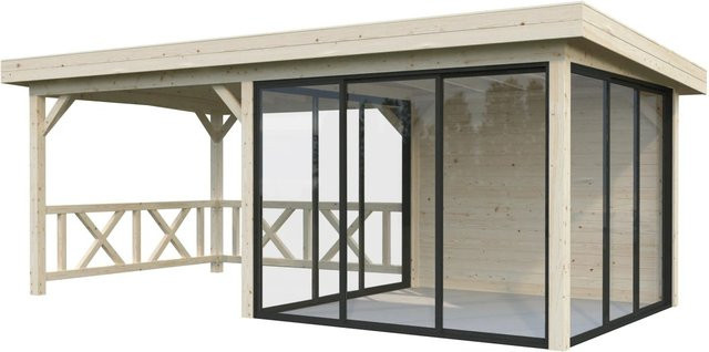 Palmako Pavillon Lenna Set 404 Slide aus Fichtenholz in Braun mit transparenten Elementen, B/H/T: 588 x 245 x 300 cm - Bild 1