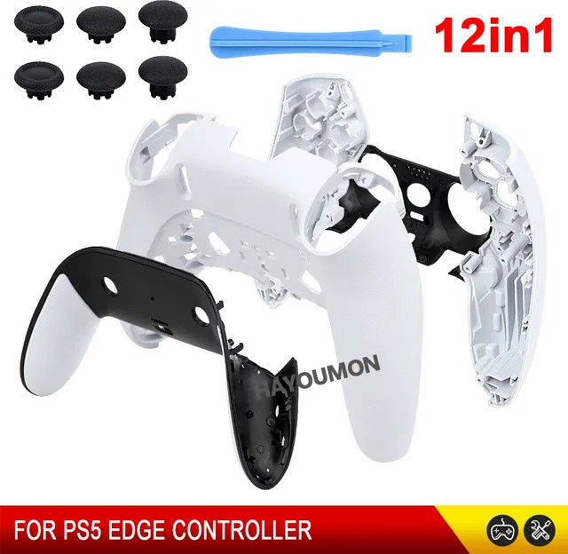 Royaldraid 12-in-1 Reparatur-Set für PS5 Edge Controller in Weiß mit Front- und Rückabdeckung sowie Joystick-Kappen aus Kunststoff - Bild 1